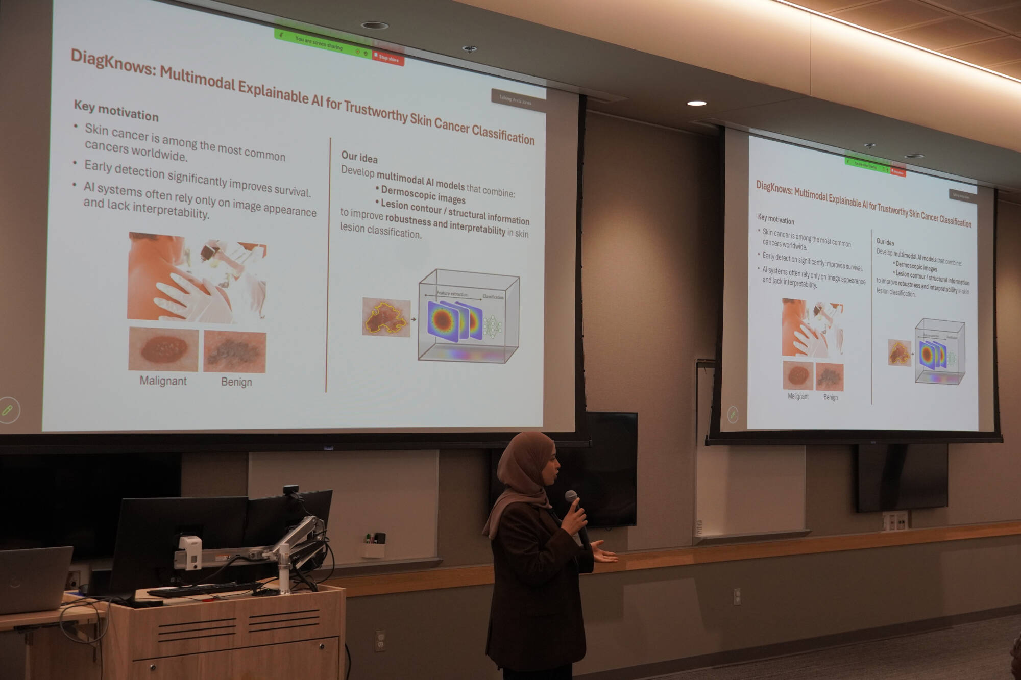 A research mixer attendee giving her presentation